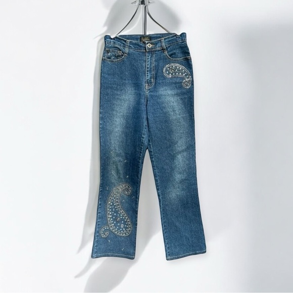🌻Vintage Y2K Isabel Paisley Rhinestone Embellished Western Bootcut Jeans Size 4 - Picture 1 of 9